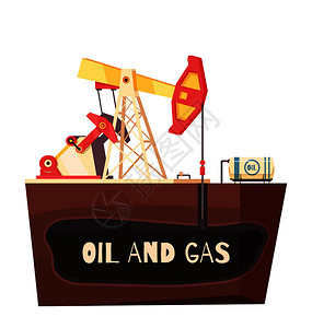 石油生产成与平断图的钻机场景与抽油机矢量插图萃取抽油机的背景图片