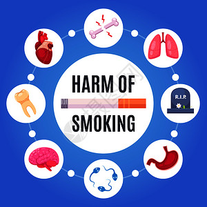 吸烟圆形的危害与人体器官疾病敏感的尼古丁卡通矢量插图吸烟理念的危害图片