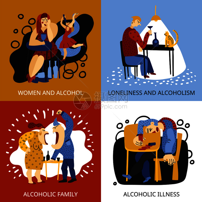 酒精成瘾图标与家庭符号平孤立矢量插图酒精成瘾图标图片