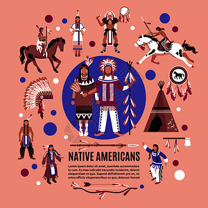 美国生活美洲土著人与人民族服装民族属狩猎设备卡通矢量插图美洲土著人的理念插画