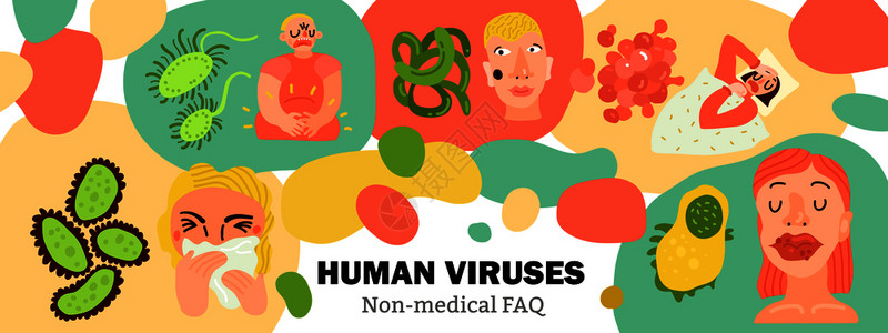 人类病,身体感染,流感期间的病人,消化疾病,皮疹,手绘矢量插图人类病手绘插图图片