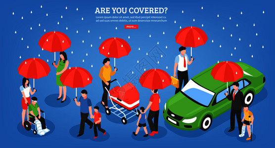 保险服务的理念,以人伞下符号保护,免受生活问题等距矢量插图保险服务理念图片