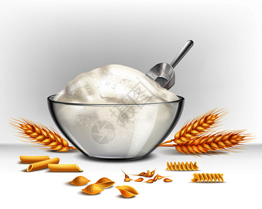碗小麦粉与谷物谷物符号现实矢量插图碗小麦粉插图插画