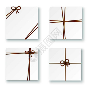 白色包裹包装盒绑绳绳结4现实的顶部视图图像矢量插图箱绳顶部视图图片