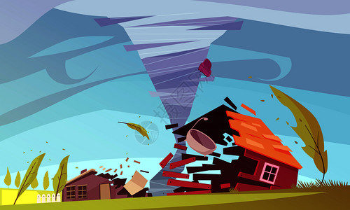 暴风雨天空自然灾害室外构图与生活房屋的风暴平图像的天空环境矢量插图风暴风房屋成插画