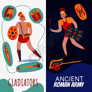 古罗马帝国垂直横幅手工书写风格文本平卡通人物矢量插图罗马帝国的垂直文化高清图片素材