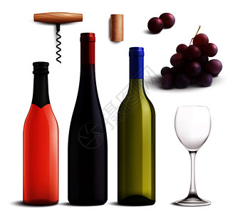 葡萄酒写实与红白酒分离矢量插图葡萄酒写实套图片