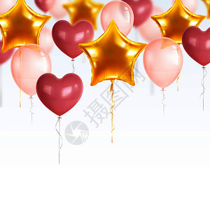 派气球写实构图与金色粉红色气球矢量插图派气球作文图片
