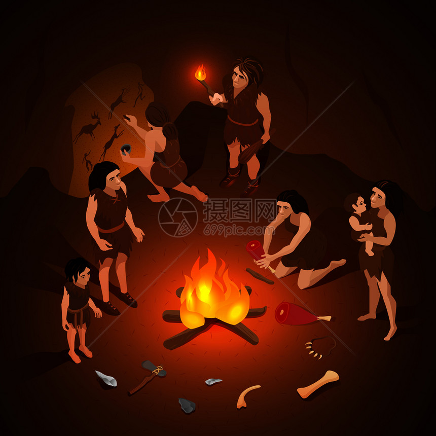 原始人洞穴构图图片