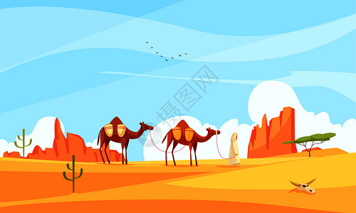 骆驼火车沙漠成插画