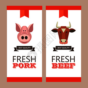 新鲜的肉矢量插图环保产品农产品可爱的牛猪图片