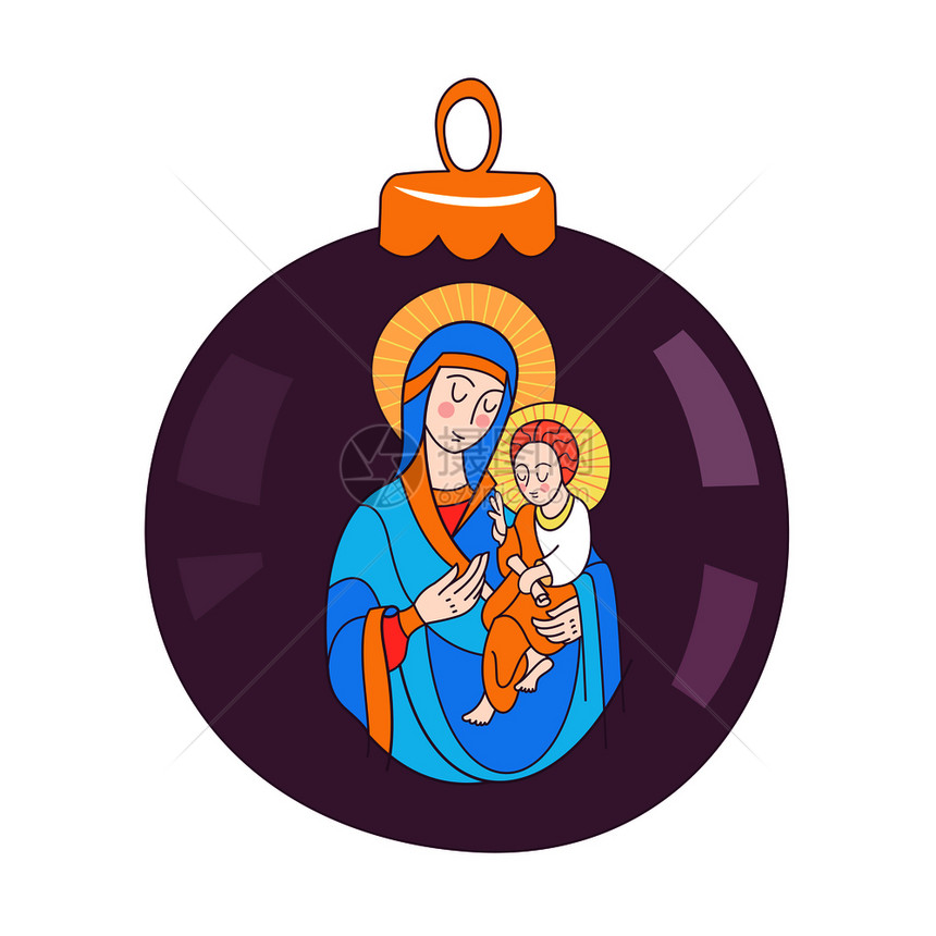诞快乐矢量贺卡母玛利亚婴儿耶稣诞玩具球图片