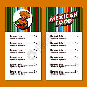 墨西哥食物流行的墨西哥食品,快餐穿着斗篷睡衣的趣的墨西哥人矢量插图墨西哥餐厅菜单的布局背景图片