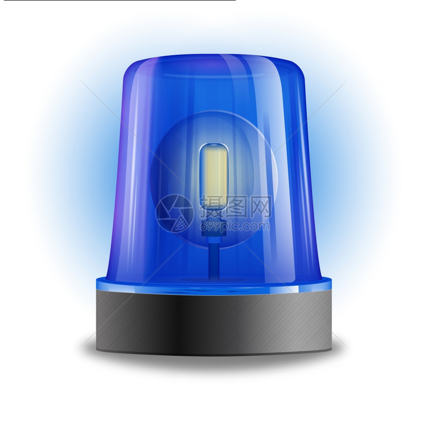 闪光警报器元素单元素演示蓝色闪光警报器与信标警车救护车消防车矢量插图图片