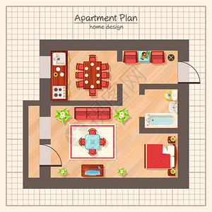 公寓平图插图公寓平图顶部视图与浴室客厅平矢量插图背景图片