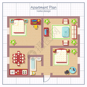 家庭插图家庭顶部视图与客厅卧室浴室平矢量插图图片