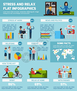压力放松信息摄影集应力松弛信息图集与工作关系符号平矢量插图背景图片