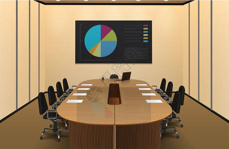 会议日程会议室室内插图会议室内部写实与图表屏幕矢量插图插画