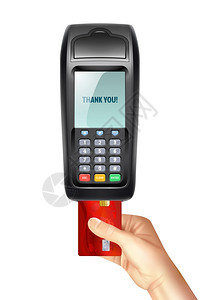 带插入信用卡的支付终端支付终端与插入信用卡白色背景现实风格矢量插图图片