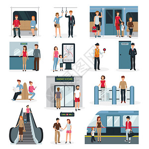 地铁人平集与人同的情况下地铁隔离的白色背景矢量插图图片