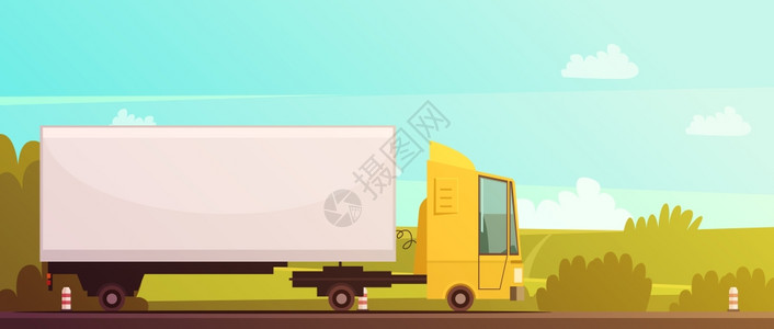 物流送货卡通背景物流送货卡通背景与卡车道路矢量插图图片