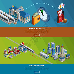 货车图片业务图片铁路主页2等距横幅铁路互联网页用于网上购票城际列车旅程规划师2等距横幅矢量插图插画