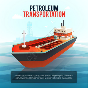 石油运输油轮等距海报石油工业产品运输油轮与石油深水钻井平台的背景海报等距矢量插图背景图片