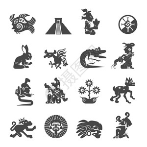 图额神玛雅符号平图标玛雅写古代文字黑色图标收集与占星术标志神符号抽象孤立矢量插图插画