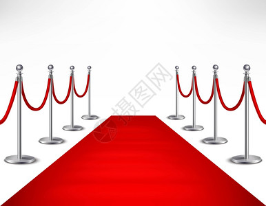 红地毯插图红色事件地毯银色障碍的白色背景现实矢量插图背景图片