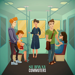 地铁通勤者背景地铁通勤背景与地下旅行列车内部平矢量插图图片