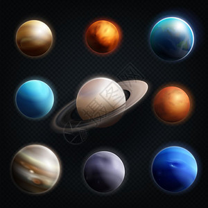 星球现实图标集行星现实图标地球火星木星土星金星其他行星的太阳系矢量插图背景图片