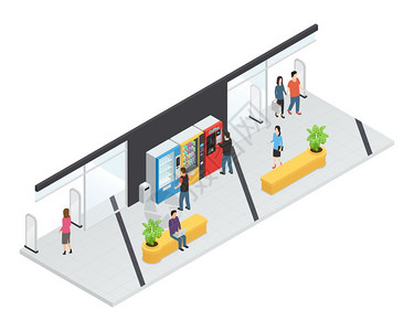 自动售货机等距自动售货机等距与食品饮料机器矢量插图背景图片