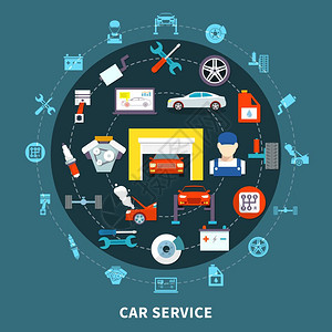 汽车服务理念自动服务与备件机械工具的诊断维护装饰图标平矢量插图艺术高清图片素材