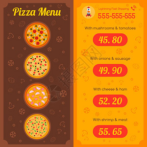披萨餐厅菜单比萨饼餐厅菜单模板布局与食品推车矢量插图图片