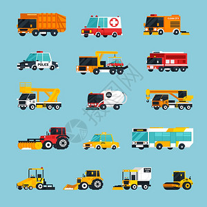 特殊紧急运输信息图特殊紧急运输平彩色图标与车辆用于专业服务的城市街道矢量插图背景图片