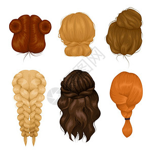 女发型背视图图标集合女人物假发6种同的发型背视图图标收集与休闲发型编矢量插图背景图片