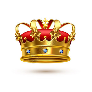 皇家王宫皇家皇冠金丝绒写实皇家仪式金冠与宝石红色天鹅绒现实的单特写图像矢量插图插画