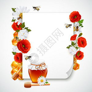 纸蜂蜜成纸蜂蜜成与花卉图案蜂窝同的时尚元素围绕白纸片矢量插图背景图片