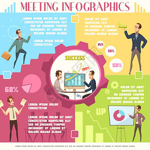 商务会议信息图表集商务会议信息图集与工作成功符号卡通矢量插图图片