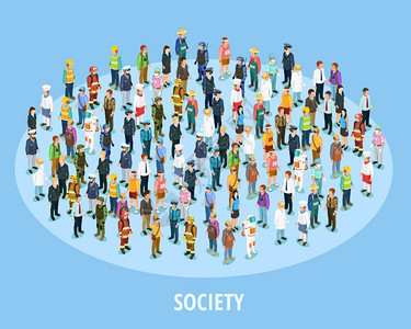 专业社会等距背景专业社会等距背景与同职业工作的人矢量插图图片