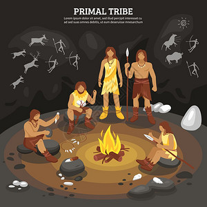 原始部落的人插图原始部落的人用洞穴绘画符号平矢量高清图片