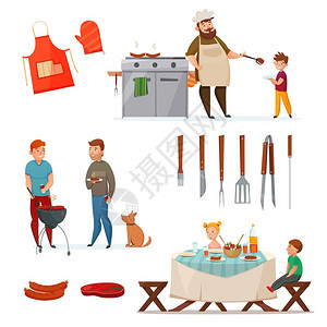 烧烤派图标彩色烧烤派图标烧烤餐首席烹饪矢量插图图片