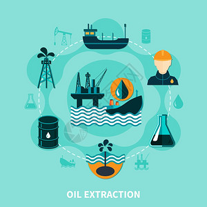 海上石油开采成分石油工业平成与近海石油生产图标剪影图像与人的格矢量插图背景图片