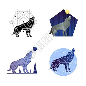 呼啸的狼群嚎狼2x2图标标志同的风格多边形孤立矢量插图图片