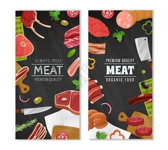 肉类市场横幅肉类市场垂直卡通横幅食品符号孤立矢量插图背景图片