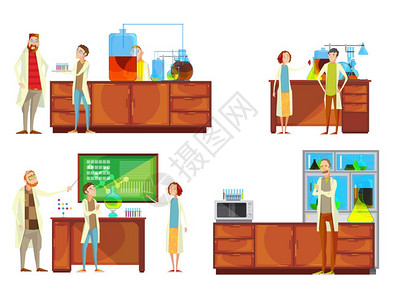 实验室作文的学生化学实验室教学研究课矢量插图中教师学生涂鸦人物的合集图片