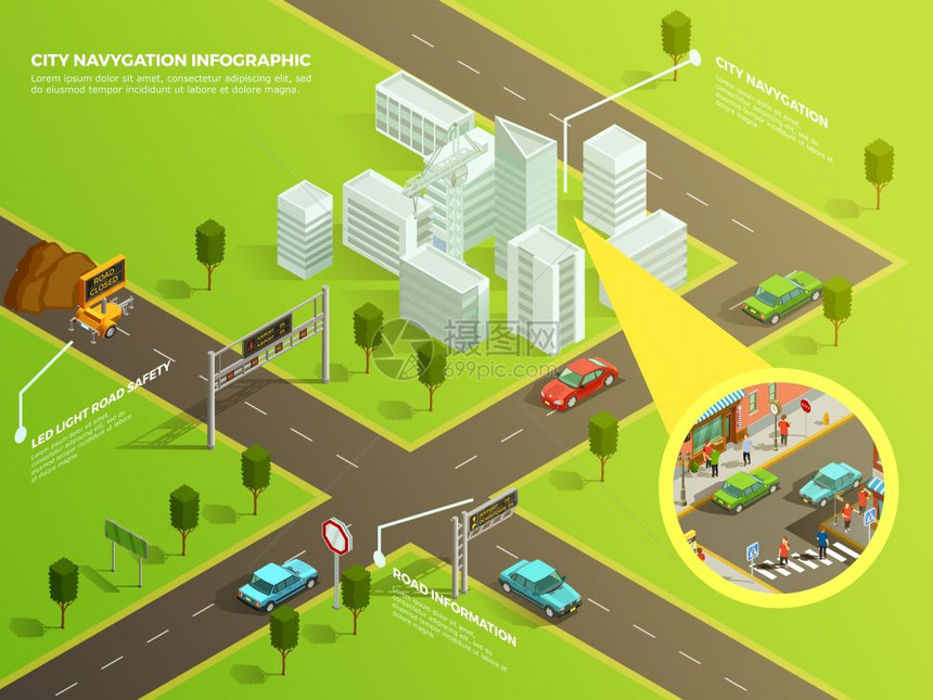 等距信息城市导航信息城市导航数字与道路信息等距矢量插图图片