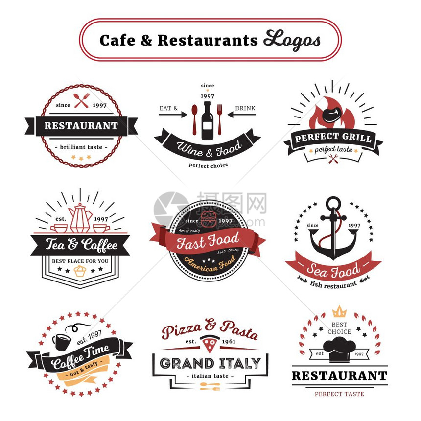 咖啡厅餐厅标志复古咖啡馆餐厅标志,老式与食品饮料,餐具陶器矢量插图图片