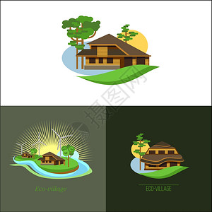 标志生态村庄生态房屋矢量标志郊区房地产风车品牌风格图片