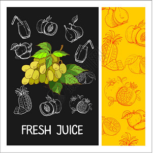 葡萄汁水果矢量插图用粉笔黑板上画的水果手绘矢量插图图片